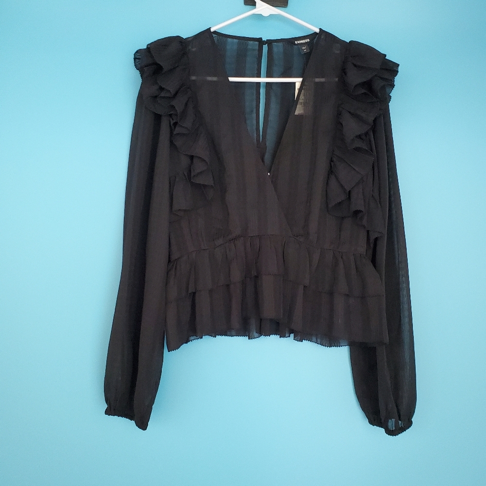 NEW Express Blouse Size XS Black Wrap Style